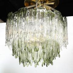  Mazzega Murano Mid Century 3 Tier Hand Blown Murano Green Glass Fiamme Chandelier by Mazzega - 4566409