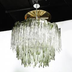  Mazzega Murano Mid Century 3 Tier Hand Blown Murano Green Glass Fiamme Chandelier by Mazzega - 4566475