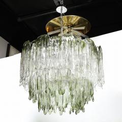 Mazzega Murano Mid Century 3 Tier Hand Blown Murano Green Glass Fiamme Chandelier by Mazzega - 4566490