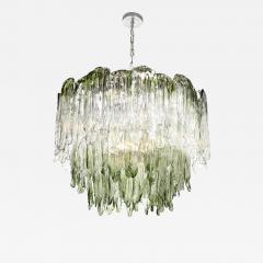  Mazzega Murano Mid Century 3 Tier Hand Blown Murano Green Glass Fiamme Chandelier by Mazzega - 4567867