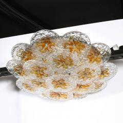  Mazzega Murano Mid Century Amber Handblown Murano Mottled Glass Disk Flush Mount by Mazzega - 3554000
