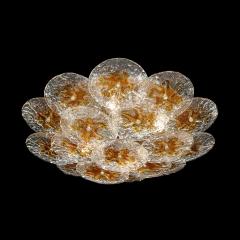  Mazzega Murano Mid Century Amber Handblown Murano Mottled Glass Disk Flush Mount by Mazzega - 3554084