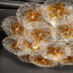  Mazzega Murano Mid Century Amber Handblown Murano Mottled Glass Disk Flush Mount by Mazzega - 3554111