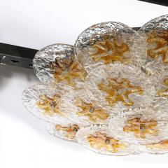  Mazzega Murano Mid Century Amber Handblown Murano Mottled Glass Disk Flush Mount by Mazzega - 3554156