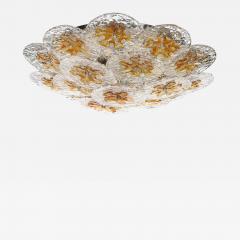  Mazzega Murano Mid Century Amber Handblown Murano Mottled Glass Disk Flush Mount by Mazzega - 3560517