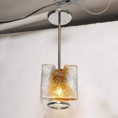  Mazzega Murano Mid Century Hand Blown Amber Murano Glass w Chrome Pendant Chandelier - 3898962