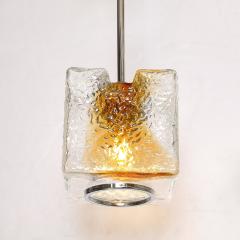  Mazzega Murano Mid Century Hand Blown Amber Murano Glass w Chrome Pendant Chandelier - 3899111