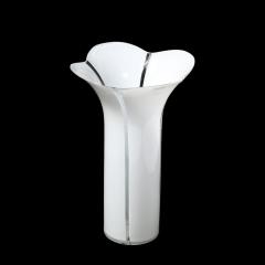  Mazzega Murano Mid Century Hand Blown White Murano Glass Geometric Flower Vase signed Mazzega - 3976299