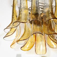  Mazzega Murano Mid Century Handblown Murano Amber Glass Brass Feather Chandelier by Mazzega - 2143296