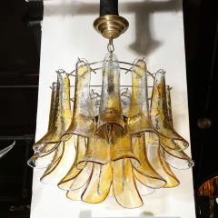  Mazzega Murano Mid Century Handblown Murano Amber Glass Brass Feather Chandelier by Mazzega - 2143311