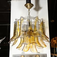  Mazzega Murano Mid Century Handblown Murano Amber Glass Brass Feather Chandelier by Mazzega - 2143365