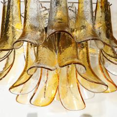  Mazzega Murano Mid Century Handblown Murano Amber Glass Brass Feather Chandelier by Mazzega - 2143378