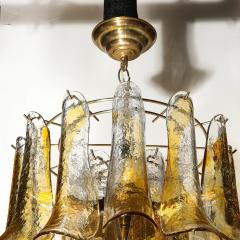  Mazzega Murano Mid Century Handblown Murano Amber Glass Brass Feather Chandelier by Mazzega - 2143972
