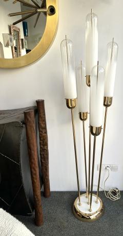  Mazzega Murano Mid Century Modern Brass Reed Floor Lamp Murano Glass by Mazzega Italy 1970s - 3481811