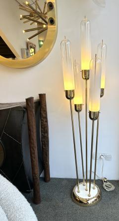  Mazzega Murano Mid Century Modern Brass Reed Floor Lamp Murano Glass by Mazzega Italy 1970s - 3481819
