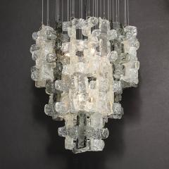  Mazzega Murano Mid Century Modernist Textural Clear Smoked Glass Chandelier by Mazzega - 3523506