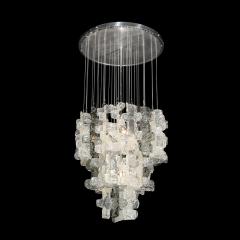  Mazzega Murano Mid Century Modernist Textural Clear Smoked Glass Chandelier by Mazzega - 3523532