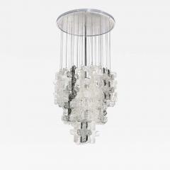  Mazzega Murano Mid Century Modernist Textural Clear Smoked Glass Chandelier by Mazzega - 3527420