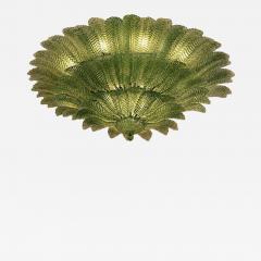  Mazzega Murano Monumental Imperial Luxury Venetian Green Leaves Graniglia Murano Glass Flush - 4718768