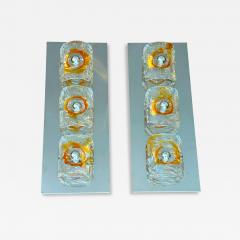  Mazzega Murano Murano ice glass and chrome wall light sconces by Mazzega - 4426807