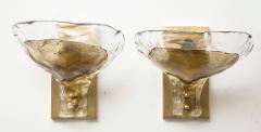  Mazzega Murano Pair of Clear and Tobacco Glass Sconces by Mazzega  - 1526298