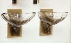  Mazzega Murano Pair of Clear and Tobacco Sconces by Mazzega - 2722246