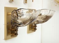  Mazzega Murano Pair of Clear and Tobacco Sconces by Mazzega - 2722248