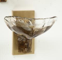  Mazzega Murano Pair of Clear and Tobacco Sconces by Mazzega - 2722250