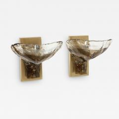  Mazzega Murano Pair of Clear and Tobacco Sconces by Mazzega - 2724863