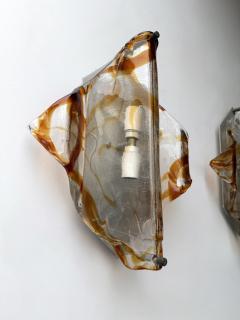  Mazzega Murano Pair of Sconces Amber Murano Glass by Mazzega Italy 1970s - 4662724