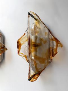  Mazzega Murano Pair of Sconces Amber Murano Glass by Mazzega Italy 1970s - 4662725