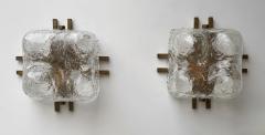  Mazzega Murano Pair of Sconces Blumpy Ice Murano Glass and Brass by Mazzega Italy 1970s - 4477366