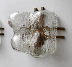  Mazzega Murano Pair of Sconces Blumpy Ice Murano Glass and Brass by Mazzega Italy 1970s - 4477368