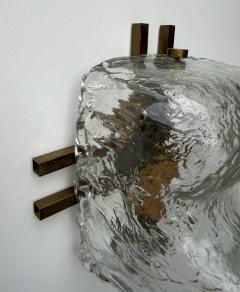  Mazzega Murano Pair of Sconces Blumpy Ice Murano Glass and Brass by Mazzega Italy 1970s - 4477370