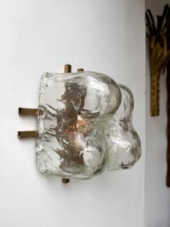  Mazzega Murano Pair of Sconces Blumpy Ice Murano Glass and Brass by Mazzega Italy 1970s - 4477371