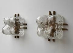 Mazzega Murano Pair of Sconces Blumpy Ice Murano Glass and Brass by Mazzega Italy 1970s - 4477373