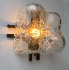  Mazzega Murano Pair of Sconces Blumpy Ice Murano Glass and Brass by Mazzega Italy 1970s - 4477374
