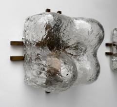  Mazzega Murano Pair of Sconces Blumpy Ice Murano Glass and Brass by Mazzega Italy 1970s - 4477376