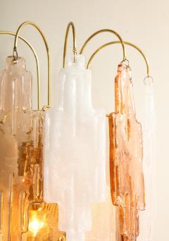  Mazzega Murano Pair of Vintage Murano Hanging Glass Wall Lights in Amber and Ice Frost - 2353784