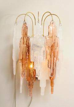  Mazzega Murano Pair of Vintage Murano Hanging Glass Wall Lights in Amber and Ice Frost - 2353796