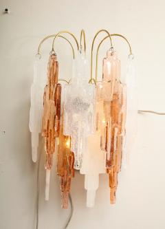  Mazzega Murano Pair of Vintage Murano Hanging Glass Wall Lights in Amber and Ice Frost - 2353800