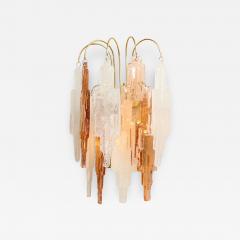  Mazzega Murano Pair of Vintage Murano Hanging Glass Wall Lights in Amber and Ice Frost - 2357707