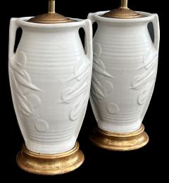  McCoy Pottery Pair of Art Deco McCoy Pottery Double Handled Sand Dollar Vases now Lamps - 2811236