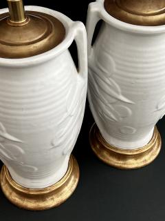  McCoy Pottery Pair of Art Deco McCoy Pottery Double Handled Sand Dollar Vases now Lamps - 2811239