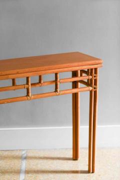 McGuire Furniture 1970 McGuire Bamboo console 1970 with leather bindings and wooden top - 3372929