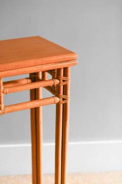  McGuire Furniture 1970 McGuire Bamboo console 1970 with leather bindings and wooden top - 3372931