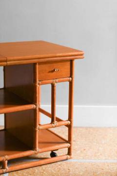  McGuire Furniture 1970s McGuire Cart Server Buffet in rattan with extendable wooden top and wheels - 3372935