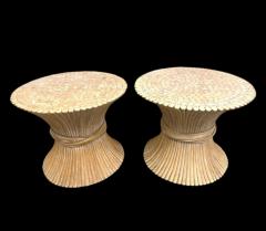  McGuire Furniture John and Elinor McGuire MID CENTURY PAIR OF SHEAF OF WHEAT RATTAN SIDE TABLES BY MCGUIRE FURNITURE - 4477937