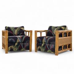 McGuire Furniture John and Elinor McGuire McGuire Style Mid Century Rattan Club Lounge Chairs Pair - 4299803