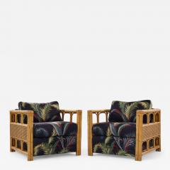  McGuire Furniture John and Elinor McGuire McGuire Style Mid Century Rattan Club Lounge Chairs Pair - 4305762
